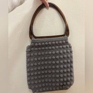 Vintage Grey Handmade Crochet/Woven Top Handle Bag